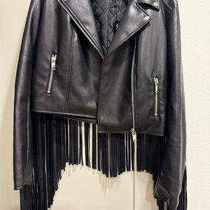 Current Mood Black Leather Fringe Jacket